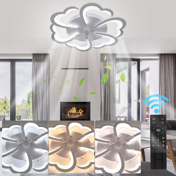 LETGOSPT Deckenleuchte Leise Deckenventilator mit Beleuchtung, 60W LED Deckenleuchte 5000LM, LED fest integriert, Kaltweiß, Naturweiß, Warmweiß, LED Deckenbeleuchtung mit Ventilator,5 Lichter Design Deckenventilator