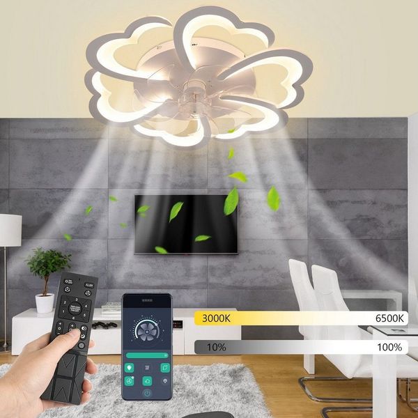 LETGOSPT Deckenleuchte Leise Deckenventilator mit Beleuchtung, 60W LED Deckenleuchte 5000LM, LED fest integriert, Kaltweiß, Naturweiß, Warmweiß, LED Deckenbeleuchtung mit Ventilator,5 Lichter Design Deckenventilator