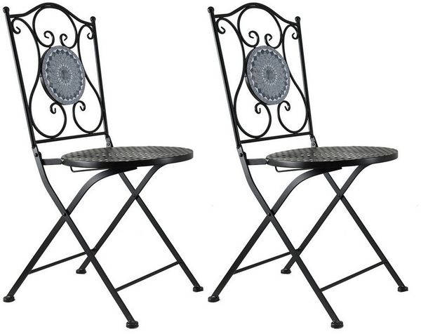 HTI-Living Gartenstuhl Gartenstuhl 2er-Set Metall Schwarz Schieferoptik (Set, 2 St)