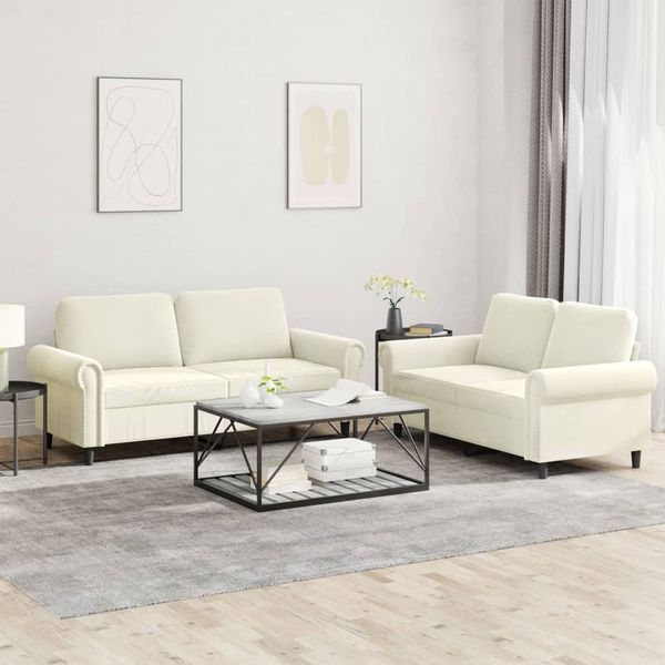 vidaXL 2-tlg. Sofagarnitur mit Kissen Creme Samt 3202218