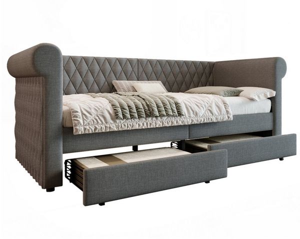 Flieks Daybett, Polsterbett Schlafsofa Tagesbett Kinderbett 90x200cm mit 2 Schubladen