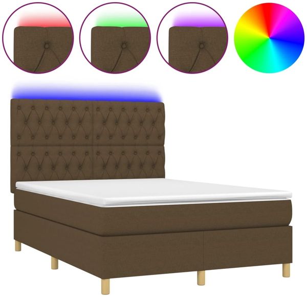 Boxspringbett mit Matratze & LED Stoff Dunkelbraun 140x200 cm Bild 2