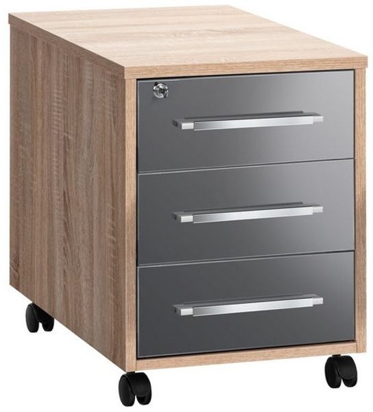 Maja Möbel Rollcontainer 1716 3-Schub, Edelbuche, Fronten weiß hochglanz
