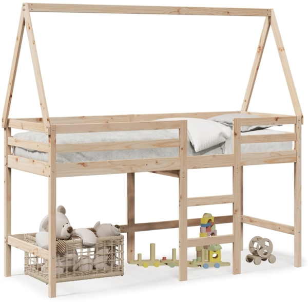 vidaXL Hochbett mit Leiter und Dach 90x190 cm Massivholz Kiefer 3282108
