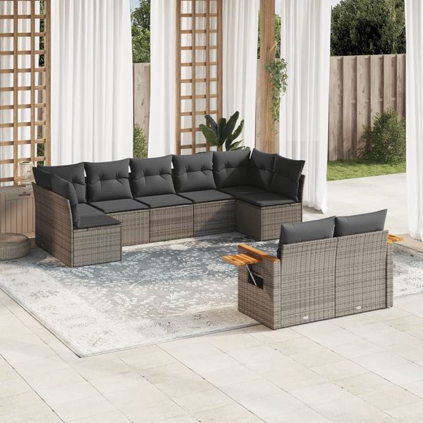 vidaXL 9-tlg. Garten-Sofagarnitur mit Kissen Grau Poly Rattan 3227131