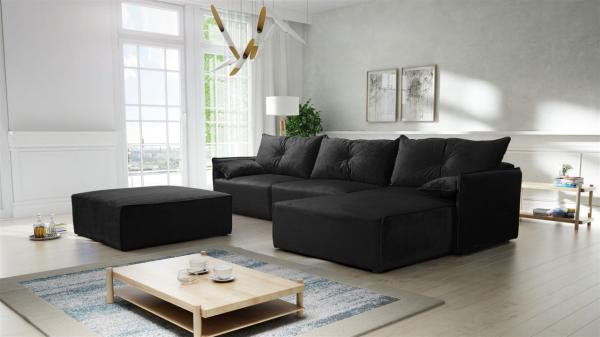 Ecksofa mit Schlaffunktion HUNTER in Royal Grafit Ottomane Rechts inkl. Hocker