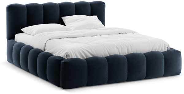 Micadoni Stauraumbett mit Kopfteil Lupine Samt Paris Dunkelblau 160x200