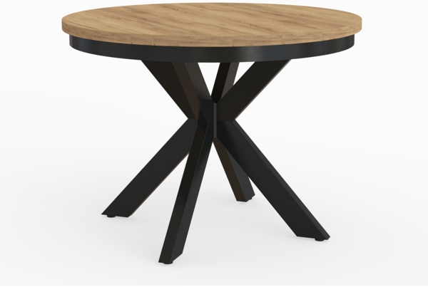 MEBLINI Esstisch Rund Ausziehbar aus Metall - 100-176x77cm - BAGIO - Gold Craft Eiche/Schwarz Matt - Loft - Esszimmertisch Modern - Küchentisch - Ausziehtisch - Round Dining Table - Esszimmertische