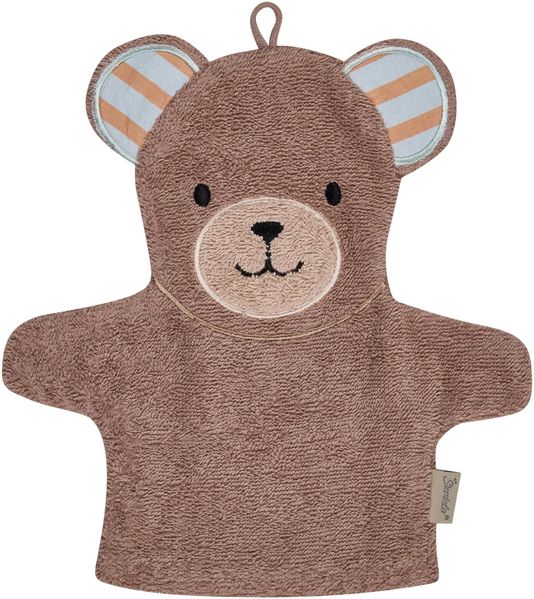 Sterntaler Waschhandschuh Bär Bo, Baby-Waschhandschuh, saugfähige Baumwolle, zum Reingreifen, weich und pflegeleicht, 23×23×0,5 cm, hellbraun