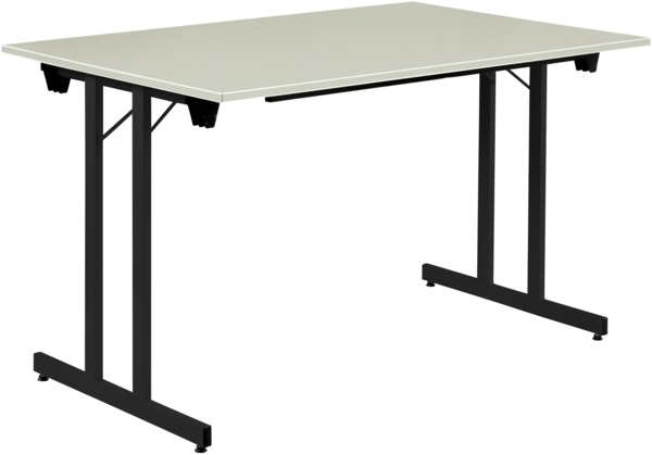 Bisley Klapptisch, rechteckig, mit Einrastfunktion/Verstellsperre, Gestell aus Stahl, pulverbeschichtet, Farbe: 333 schwarz; Tischplatte 19 mm, melaminharzbeschichtet, hochabriebsfest, Dekor: G grau; Maße: H 740 x B 1400 x T 700 mm
