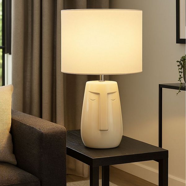 FISCHER & HONSEL LED Tischleuchte, Leuchtmittel inklusive, Warmweiß, LED Tischlampe Leseleuchte Keramik Stoff beige H 39 cm