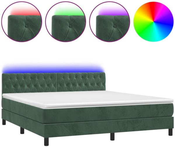 vidaXL Boxspringbett mit Matratze & LED Dunkelgrün 180x200 cm Samt 3134600