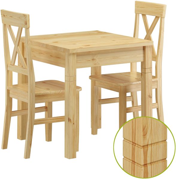 Massivholz-Essgruppe mit Tisch und 2 Stühle Kiefer 90.70-50 B -Set 23