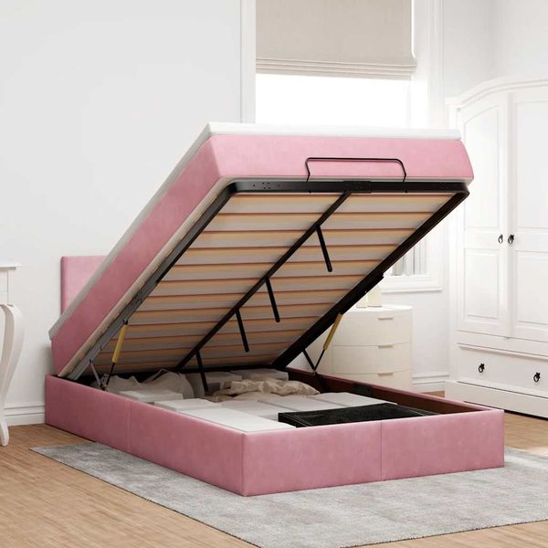 vidaXL Ottoman-Bett mit Matratze Rosa 120x190 cm Samt 3311692