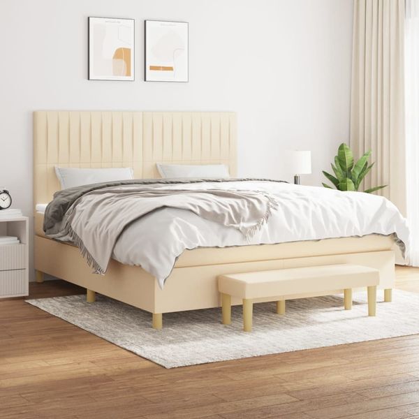 vidaXL Boxspringbett mit Matratze Creme 180x200 cm Stoff 3137338