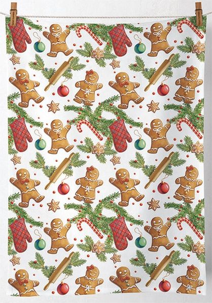 Ambiente Luxury Paper Products Geschirrtuch, Küchentuch Baumwolle 50x70cm mit Lebkuchen Motiv Weiß / Braun