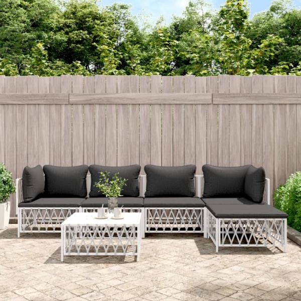 vidaXL 6-tlg. Garten-Lounge-Set mit Kissen Weiß Stahl 3186866