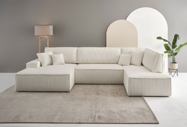 OTTO home Wohnlandschaft FINNLEY U-Form XXL 329 cm - OTTO. Verlässliche Qualität, Schlafsofa, Bettkasten, in Bouclé, Struktur fein und Mega Cord