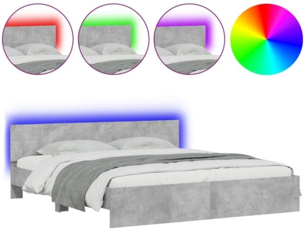 vidaXL Bettgestell mit Kopfteil und LED-Beleuchtung Betongrau 3207591 Bild 7