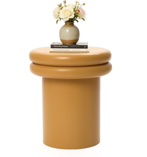 Hometopia Beistelltisch rund Senfgelb, moderner Couchtisch Ocker, kleiner Kaffeetisch Höhe 40 cm, Ø 35 cm