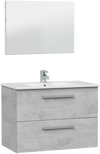 Badezimmer-Set >ARUBA< in Beton-Grau / Spiegel - 80x57x45 (BxHxT)