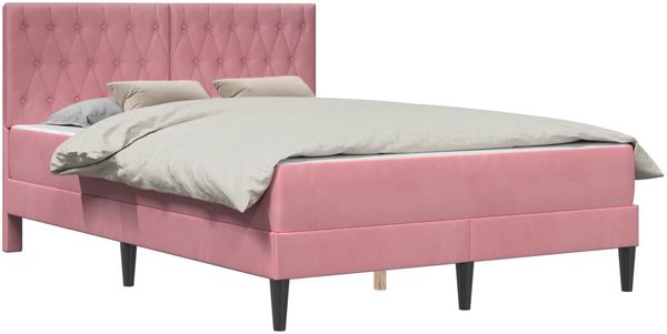 vidaXL Bettgestell mit Matratze mit Kopfteil Rosa 140 x 190 cm Samt 3415051 Bild 2