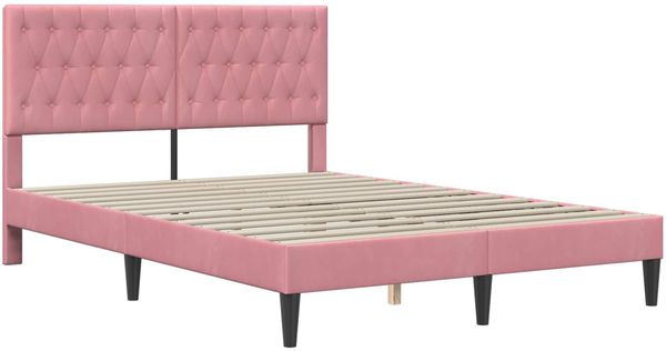 vidaXL Bettgestell mit Matratze mit Kopfteil Rosa 140 x 190 cm Samt 3415051 Bild 4