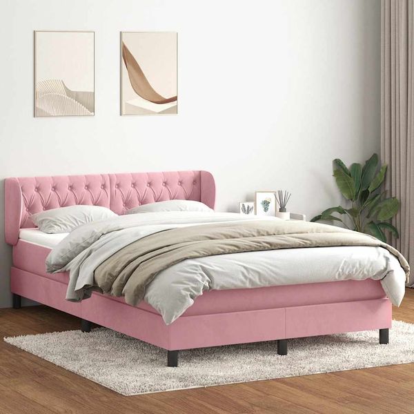 vidaXL Boxspringbett mit Matratze Rosa 140x220 cm Samt 3317822