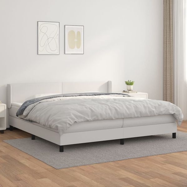 vidaXL Polsterbett mit Matratze Weiß 200x200 cm Kunstleder, Härtegrad: H2 [3130680]