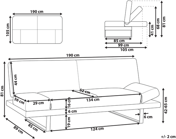 Schlafsofa 2-Sitzer YORK Chenillegewebe Schwarz Bild 2