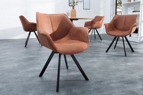 riess-ambiente Esszimmerstuhl THE DUTCH RETRO antik braun/schwarz - Metall, Armlehne, Ziersteppung (Einzelartikel, 1 St), Drehbarer Polsterstuhl m. Auto-Return - ideal f. Wohn- & Arbeitszimmer