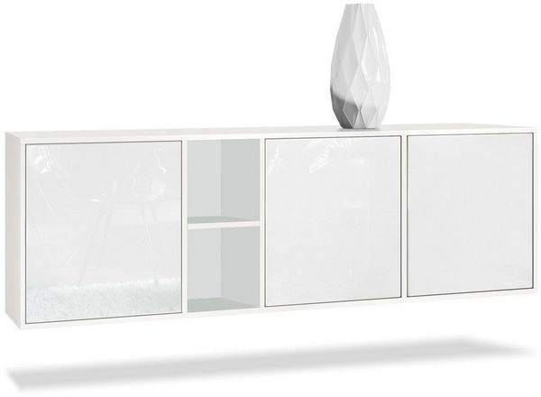 Vladon Kommode Cuba - Weiß matt/Weiß Hochglanz - Modernes Sideboard für Ihr Wohnbereich - (BxHxT) 182 x 53 x 35 cm