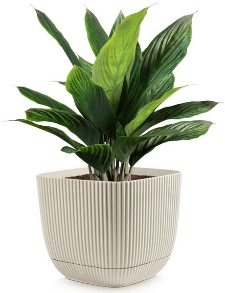 KONZEPT Blumentopf Blumentopf mit Untersetzer, Übertopf Kunststoff, 2IN1 – Der fest integrierte Untersetzer sammelt überschüssiges Wasser