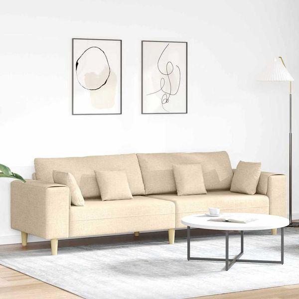vidaXL Stoffsofa mit Kissen, 208 cm, Stoff, Creme