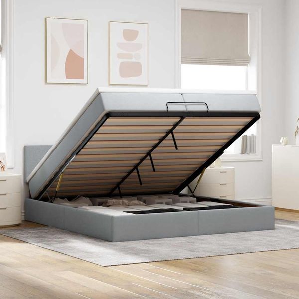 vidaXL Ottoman-Bett mit Matratze Hellgrau 200x200 cm Stoff 3311401