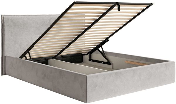 Selsey 'Softie Slim' Polsterbett 180×200 mit Bettkasten und Lattenrost, Velours, hellgrau Bild 4