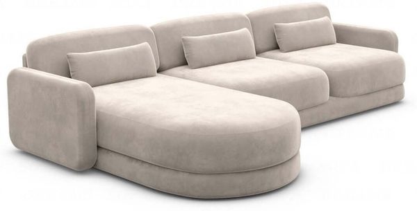 Ecksofa Valencia L Form aus Samtstoff Kurz - Samtstoff - sand - Links