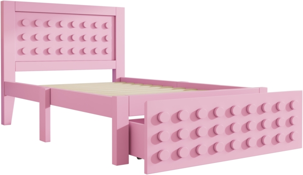 Bett 90x190 cm mit Stauraum aus Holz in Rosa – kreatives Blockdesign mit Schublade Bild 10