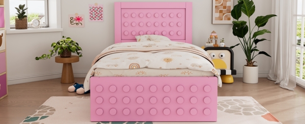 Bett 90x190 cm mit Stauraum aus Holz in Rosa – kreatives Blockdesign mit Schublade Bild 4