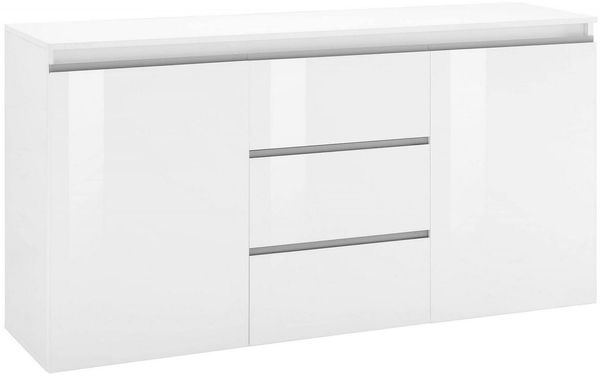 Dmora Kommode Amoco, Design-Sideboard mit 2 Türen und 3 Schubladen, Wohnzimmer-Buffet, Küchen-Sideboard, 100 % Made in Italy, 150 x 40 x 81 cm, glänzendes Weiß