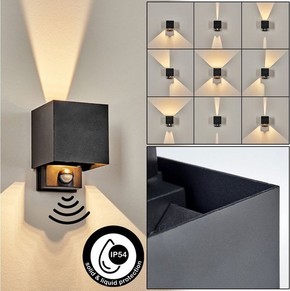 hofstein Außen-Wandleuchte Außenwandlampe m. Bewegungsmelder aus Metall/Kunststoff, Schwarz/Klar, moderne Leuchte mit Up&Down-Lichteffekt für Garten/Terrasse/Hof, IP54