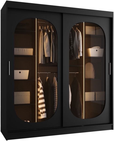 Kleiderschrank Bimaza 180 mit Schubladen und LED Beleuchtung (Farbe: Schwarz)