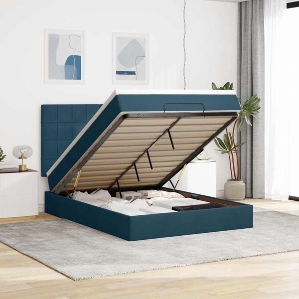 vidaXL Ottoman-Bett mit Matratzen Dunkelblau 140x190 cm Samt 3313473