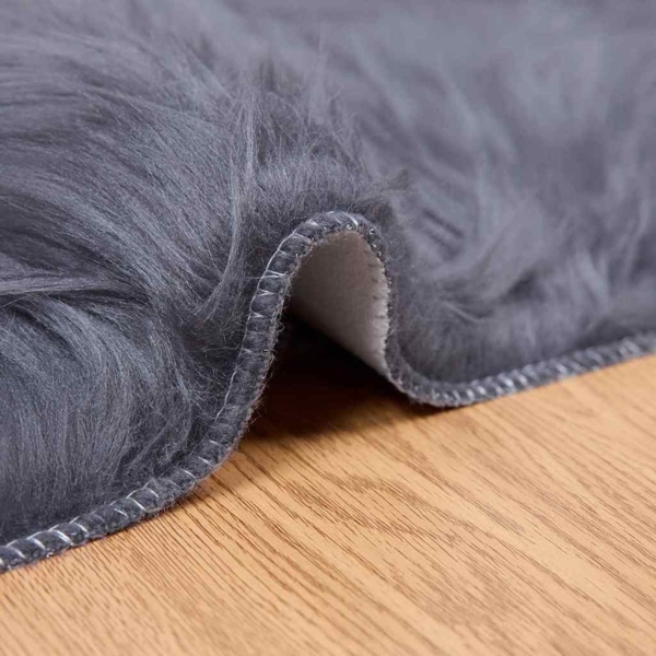 vidaXL Kunstschaffell Teppich Anthrazit 80 x 200 cm Polyester 42021589 Bild 3
