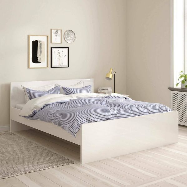 Dmora - Doppelbett Hortense, Struktur des Container-Betts, Sommier mit Verkleidung, Matratzenhalterstruktur, 207x166 h80 cm, Weiß
