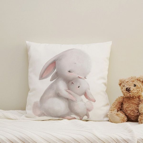 queence Dekokissen Großer Hase & kleiner Hase, Kissenhülle mit HD Premium Druck, geruchsneutral, 40x40cm