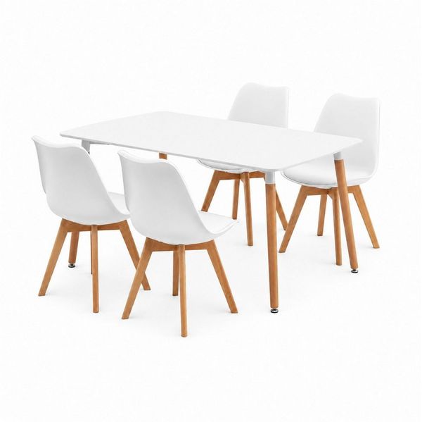 Furnify Essgruppe Tisch ISLA 120x60 cm mit 4 Stühlen BJÖRN Esszimmer Set, (Set, 5-tlg), skandinavisches Design, ideal für kleine Räume