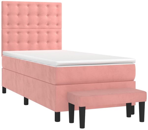 vidaXL Boxspringbett mit Matratze Rosa 90x190 cm Samt 3138060 Bild 3