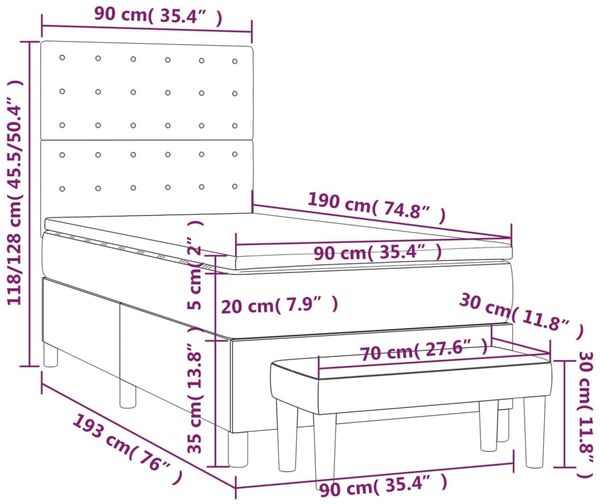vidaXL Boxspringbett mit Matratze Rosa 90x190 cm Samt 3138060 Bild 8