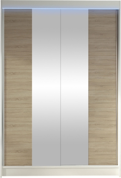 Kleiderschrank Lino II, mit RGB LED Beleuchtung, Farbe: Weiß / Sonoma Eiche